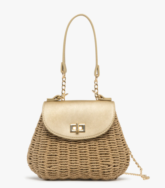 Sac besace compact en paille avec bandoulière chaîne femme 40089071138