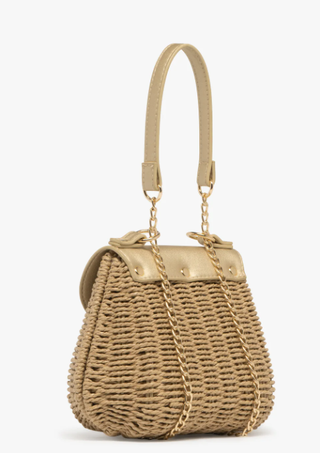 Sac besace compact en paille avec bandoulière chaîne femme 40089071138