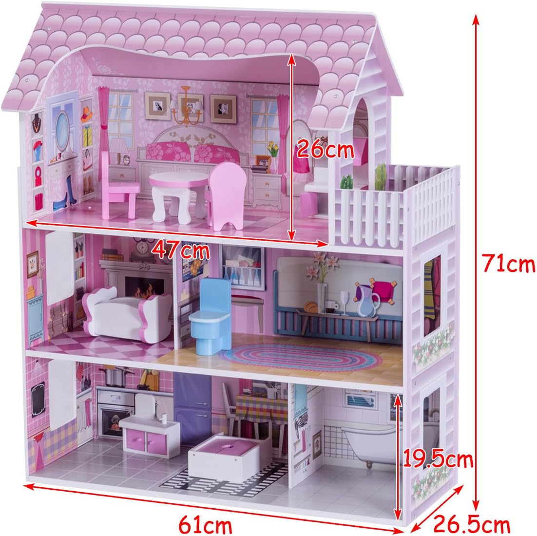 COSTWAY Maison de Poupée en Bois à 3 Etages