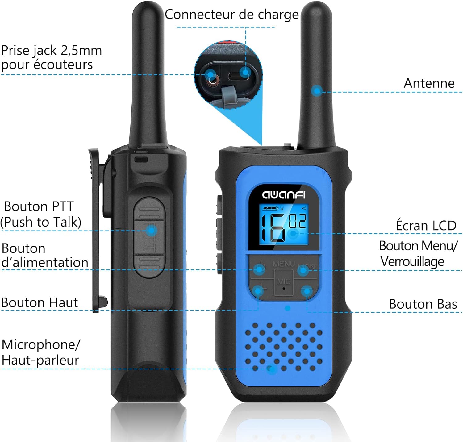 AWANFI Talkie Walkie Enfants Rechargeable 2 Pièces