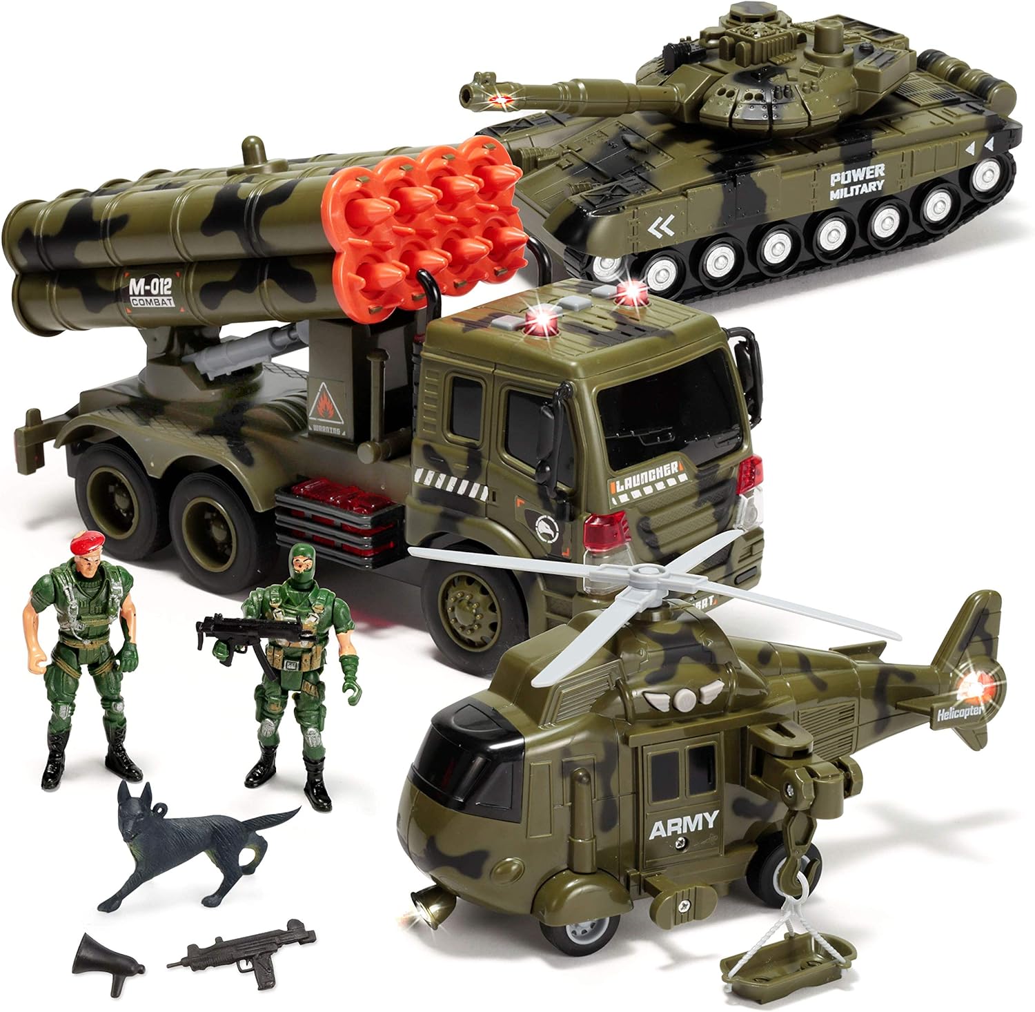 JOYIN 3 in 1 Véhicule Militaire Jouet avec sirène à Friction et Figurines