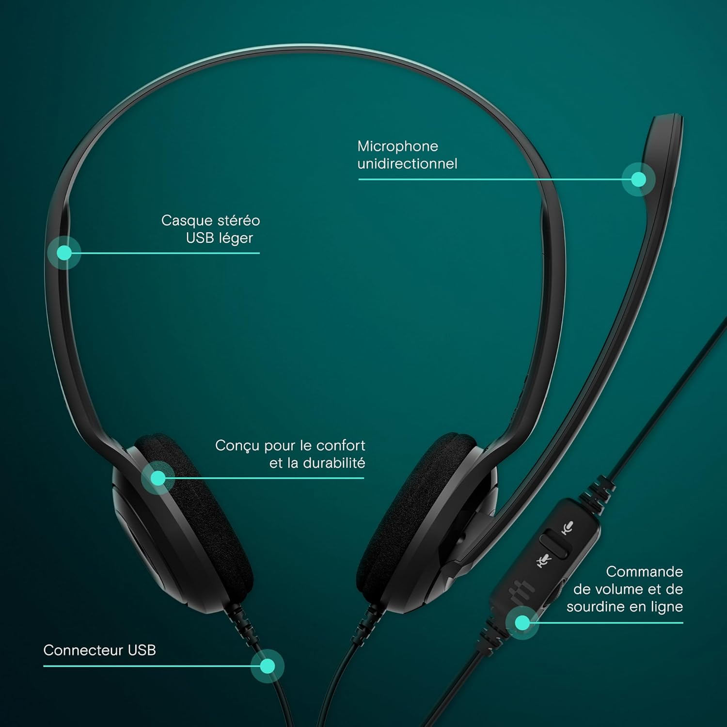 EPOS PC 8 USB - Casque Stéréo USB Léger pour le Travail, l'Étude et la Communication