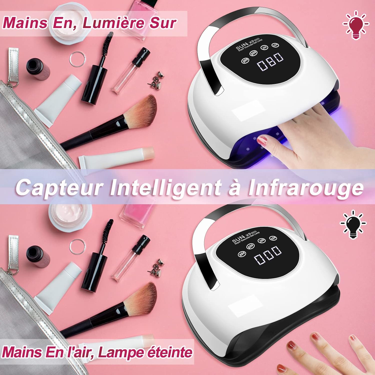 Lampe UV Ongles Gel, 220W Professionnelle Lampe UV Ongles avec 4 Minuteries